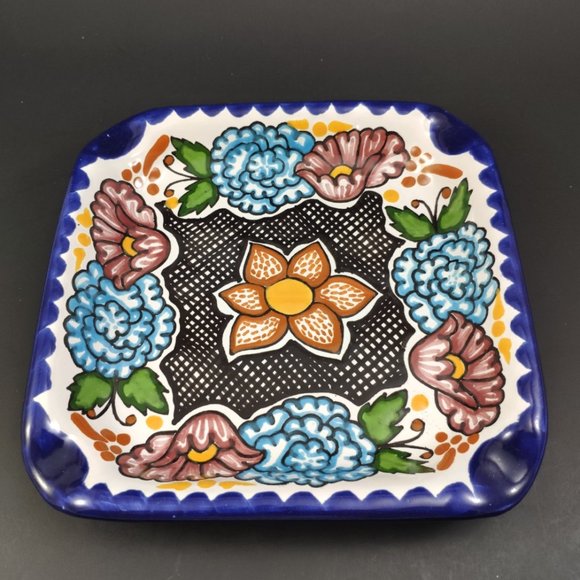 Talavera Square Hand Painted Mexican Vintage Dish Plate - Picture 1 of 8